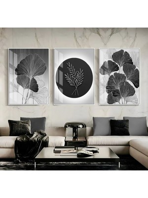 Harikabirev Harikabirev|siyah Beyaz Renk Sonsuzluk Çiçeği Kombini |çerçeveli Cam Tablo 3lü Dikey