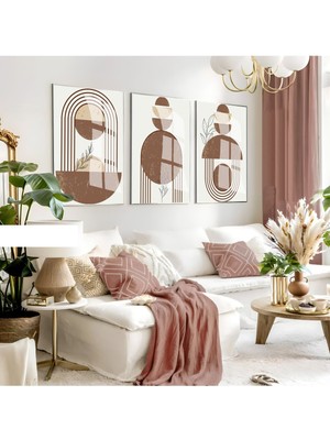 Harikabirev Harikabirev|kahverengi Soyut Minimalist Bohem Kombini|çerçeveli Cam Tablo 3lü Dikey