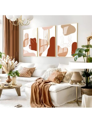 Harikabirev Harikabirev|kahverengi Tonlar Bohem Soyut Seti |çerçeveli Cam Tablo 3lü Dikey