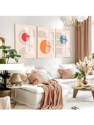 Harikabirev Harikabirev|krem-Mavi-Turuncu Minimalist Soyut Set 02 |çerçeveli Cam Tablo 3lü Dikey