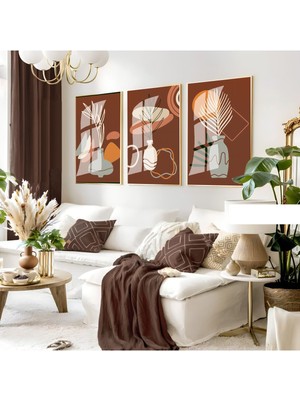 Harikabirev Harikabirev|kahverengi Tonlar Bohem Yaprak Seti 02 |çerçeveli Cam Tablo 3lü Dikey