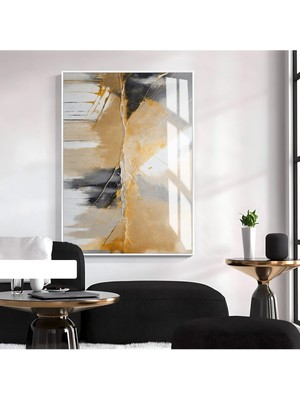 Harikabirev Harikabirev|soyut Kahve-Gri-Siyah Desenli Model 1|çerçeveli Temperli Cam Tablo Tekli Dikey