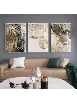Harikabirev Harikabirev|yeşil Gold Renk Soyut Ağaç Kabuğu Art |çerçeveli Cam Tablo  3lü Dikey