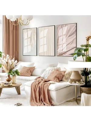 Harikabirev Harikabirev|krem Bohem Seti |çerçeveli Cam Tablo 3lü Dikey