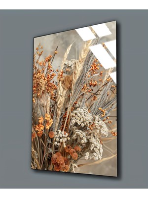 Harikabirev|kırılmaz Cam (Temperli) Soft Kuru Çiçek Tablosu 02 |tmtekli