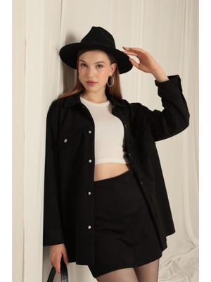 Kadın Süet Kumaş Şort Etekli Ceketli Takım