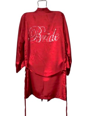 Saten Zirkon Taş Bride Yazılı Kuşaklı Sabahlık - Çeyiz - Bekarlığa Veda Partisi - Gelin