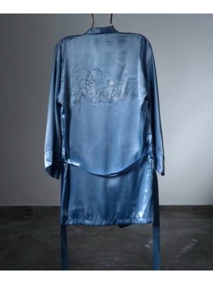 Saten Zirkon Taş Bride Yazılı Kuşaklı Sabahlık - Çeyiz - Bekarlığa Veda Partisi - Gelin