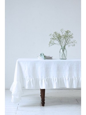 Cherila Doğal Pamuk Keten Fırfırlı Masa Örtüsü