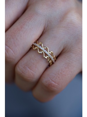 Yenigün Kuyumculuk 14 Ayar Altın Taşlı Su Dalgası Model Yüzük