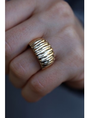 Yenigün Kuyumculuk 14 Ayar Altın Taşsız Geniş Şerit Dizisi Işıltılı Yüzük