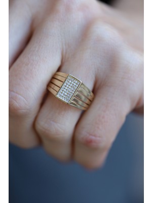 Yenigün Kuyumculuk 14 Ayar Altın Taşlı Kalın Yüzük