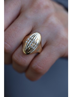 Yenigün Kuyumculuk 14 Ayar Altın Oval Taş Detaylı Yüzük