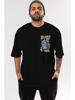 Ankhises Tom ve Jerry Ön Sol Baskılı Oversize T-Shirt Erkek Kadın Unisex Pamuk Bisiklet Yaka Tişort