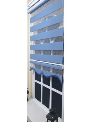 Storburada Zebra Stor Perde Mavi Etek Dilimli ST 006