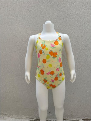 Kız Çocuk Meyveli Sırt Detaylı Mayo Sarı