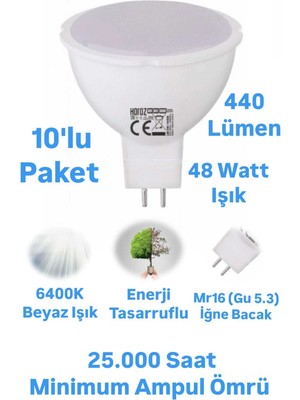 Repplam Horoz 6W MR16 LED Ampul Beyaz Işık 440 Lümen Spot Ampul Iğne Bacak Ampul 220 Volt