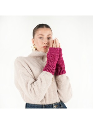 Tasarım Kumpanyası El Örgüsü Fuşya Parmaksız  Eldiven- Yün İçerikli Bohem Eldiven