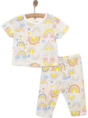 Hellobaby Kısa Kol Gökkuşağı Desenli Bisiklet Yaka Pijama Takımı