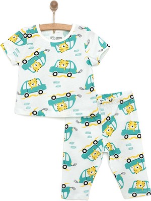 Hellobaby Erkek Kısa Kol Kaplan Desenli Bisiklet Yaka Pijama Takımı
