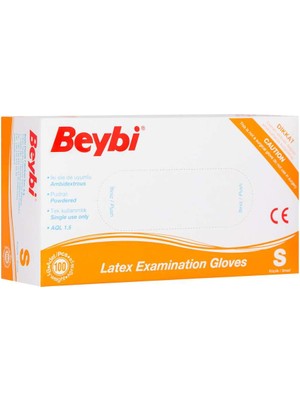Beybi Lateks Pudralı Muayene Eldiven Turuncu Renk Small Beden 100'lü Paket Ambidextrous
