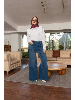 Neways 1067-DENIM Bol Paça Pantolon Koyu Mavi