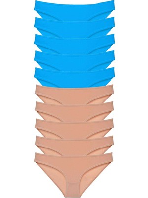 Royaleks 10 Adet Süper Eko Set Likralı Kadın Slip Külot Ten Mavi
