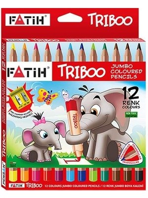 Fatih Triboo Natural Jumbo Tam Boy 12'li Kalemtraşlı Canlı Renkli Kuruboya Kalem Seti