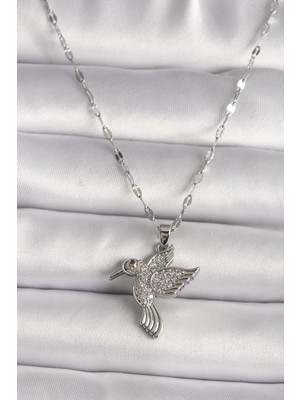 Clariss 316L Gümüş Renk Zirkon Taşlı Sinek Kuşu Model Kadın Kolye