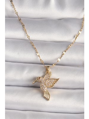 Clariss 316L Gold Renk Zirkon Taşlı Sinek Kuşu Model Kadın Kolye