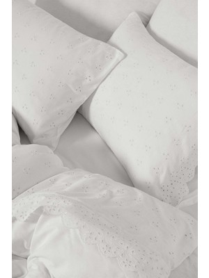 Barine Brode İşlemeli Pamuk Saten Yastık Kılıfı 2'li Set Beyaz