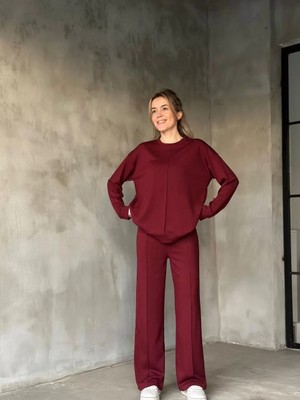 Tarz Yeri Osy Modal Yumuşak Dokulu Kumaş Bisiklet Yaka Takım- Bordo