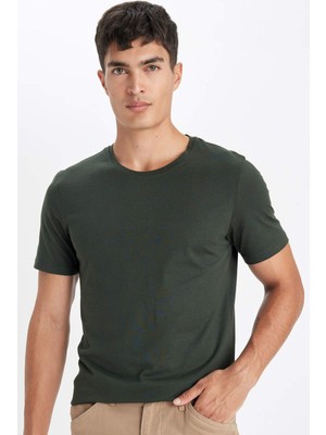 DeFacto Slim Fit Dar Kesim Bisiklet Yaka Modal Karışımlı Pamuklu Basic Düz Kısa Kollu Tişört M6606AZ23SP