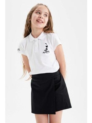 DeFacto Kız Çocuk Atatürk Baskılı Pike Kısa Kollu Beyaz Polo Tişört Z5094A623SM