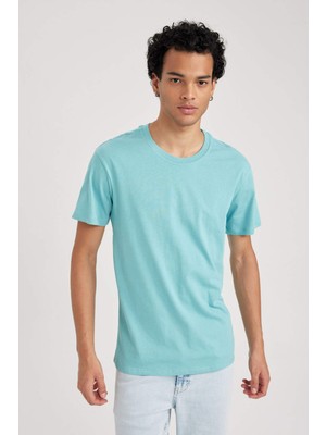 DeFacto %100 Pamuk Slim Fit Dar Kesim Bisiklet Yaka Basic Düz Kısa Kollu Tişört B0653AXNS
