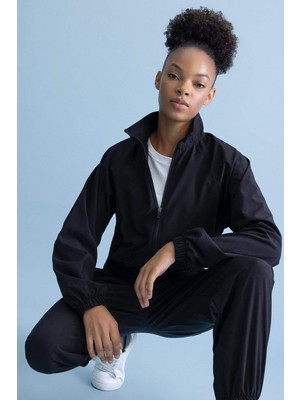 DeFactoFit Crop Dik Yaka Basic Düz Fermuarlı Sporcu Sweatshirt