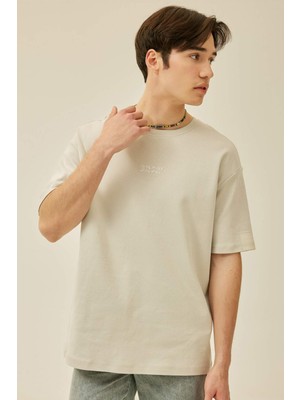 DeFacto Comfort Regular Fit Rahat Kalıp Bisiklet Yaka Baskılı Kısa Kollu Ağır Kumaş Tişört