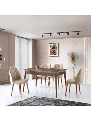 Levent Mobilya ve Aksesuar Armin Masa + Ekol Sandalye Takımı,haliç Ceviz ,130 x 80
