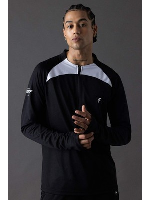 DeFacto Slim Fit Dar Kesim Dik Yaka Fermuarlı Baskılı Ağır Kumaş Sporcu Sweatshirt