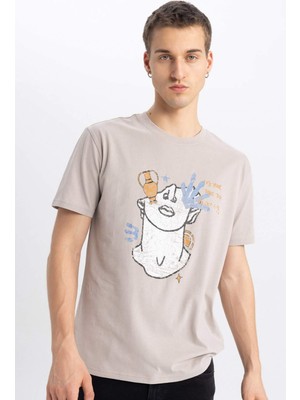 DeFacto Regular Fit Bisiklet Yaka Baskılı Kısa Kollu Tişört B4318AX24SP