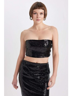 DeFacto Slim Fit Dar Kesim Straplez Payetli Kumaş Bluz B7637AX23WN