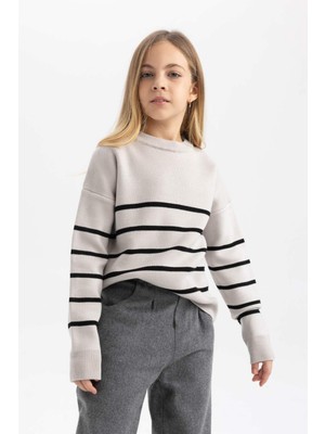 DeFacto Kız Çocuk Çizgili Bisiklet Yaka Triko Kazak