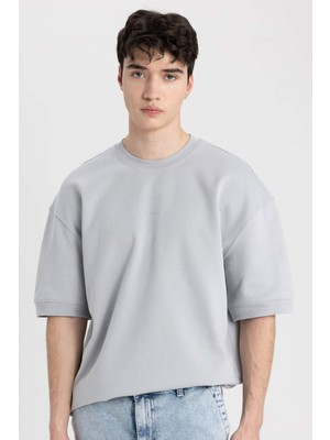 DeFacto Loose Fit Bisiklet Yaka Baskılı Ağır Kumaş Kısa Kollu Tişört B8638AX24SM