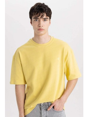 DeFacto Oversize Geniş Kalıp Bisiklet Yaka Baskılı Kısa Kollu Tişört C0151AX24SM