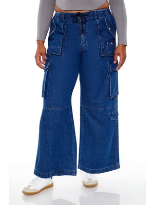 Plus Size Mid-Rise Kargo Jean Pantolon