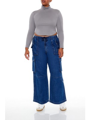 Plus Size Mid-Rise Kargo Jean Pantolon