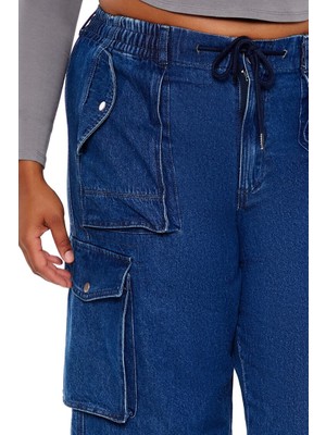 Plus Size Mid-Rise Kargo Jean Pantolon