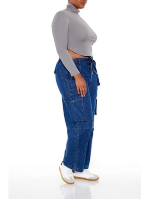 Plus Size Mid-Rise Kargo Jean Pantolon