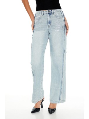 Metallic High-Rise Straight Jean Pantolon