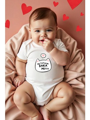 %100 Pamuk Şaka Mı Baskılı Omuz Çıt Çıt Zıbın